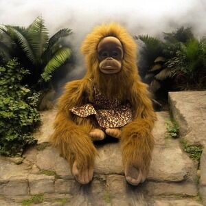 Rare Vintage 1994 Hosung Orangutan Hand‎ Puppet with Corduroy Dress and Squeaker